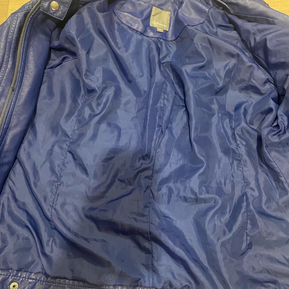Reitmans Blue Faux Leather Moto Jacket Size Large Biker Style Zip Up - Picture 7 of 13